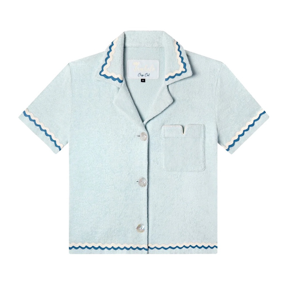 NWT Tombolo Rick Rack Cabana top Crop Cut Sky Blue M - Picture 4 of 4